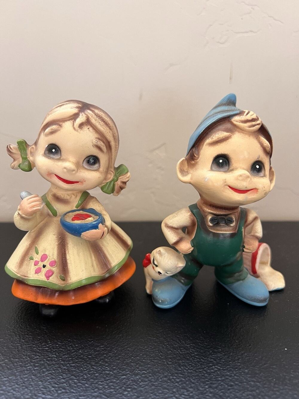 Vtg Japan Josef Original Wee Folk Girl Boy Pixie Elf Spilled Milk Kitten READ